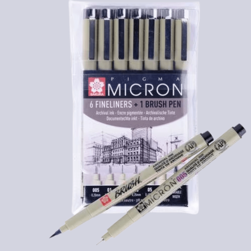 PIGMA® Micron™ Set mit 6 Finelinern + 1 Brush Pen