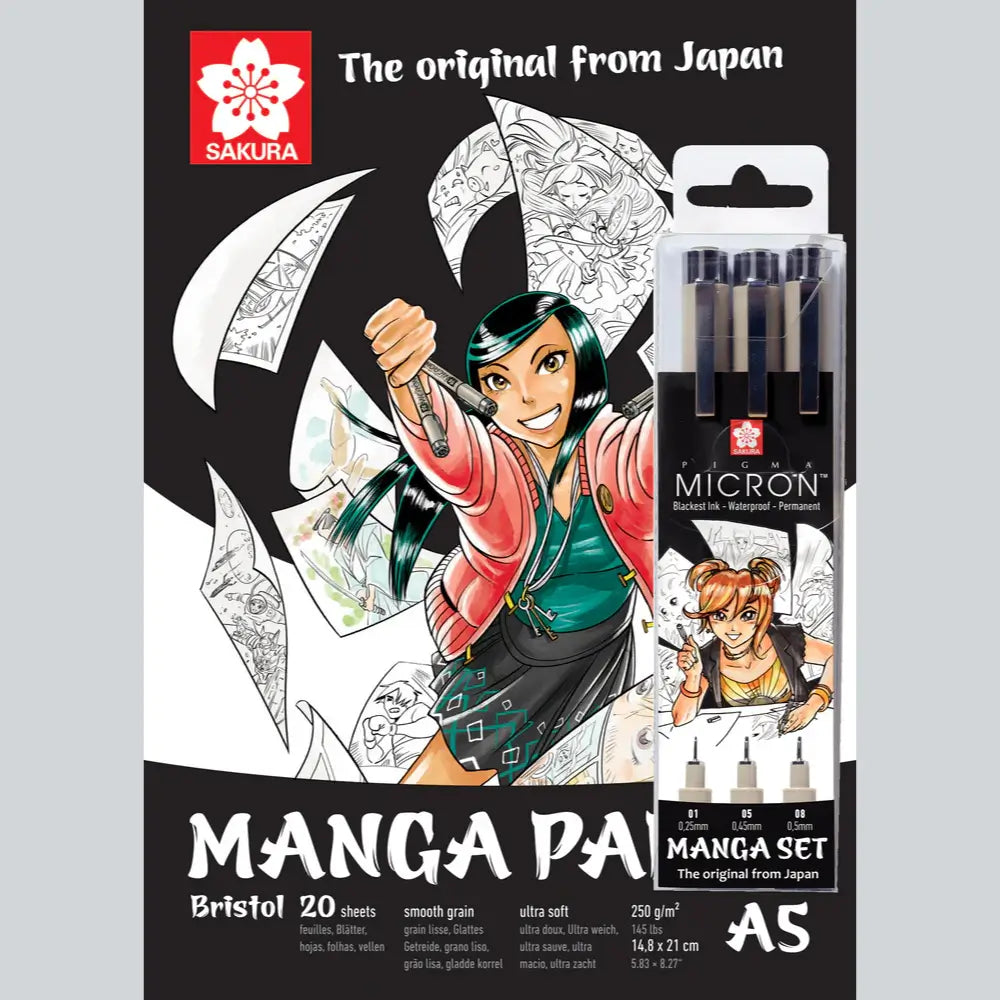 Papier-Set Manga A5 mit 3 Stiften